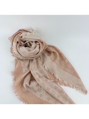 Louis Vuitton Shawl Monogram Pink Silk Wool Vintage Scarf